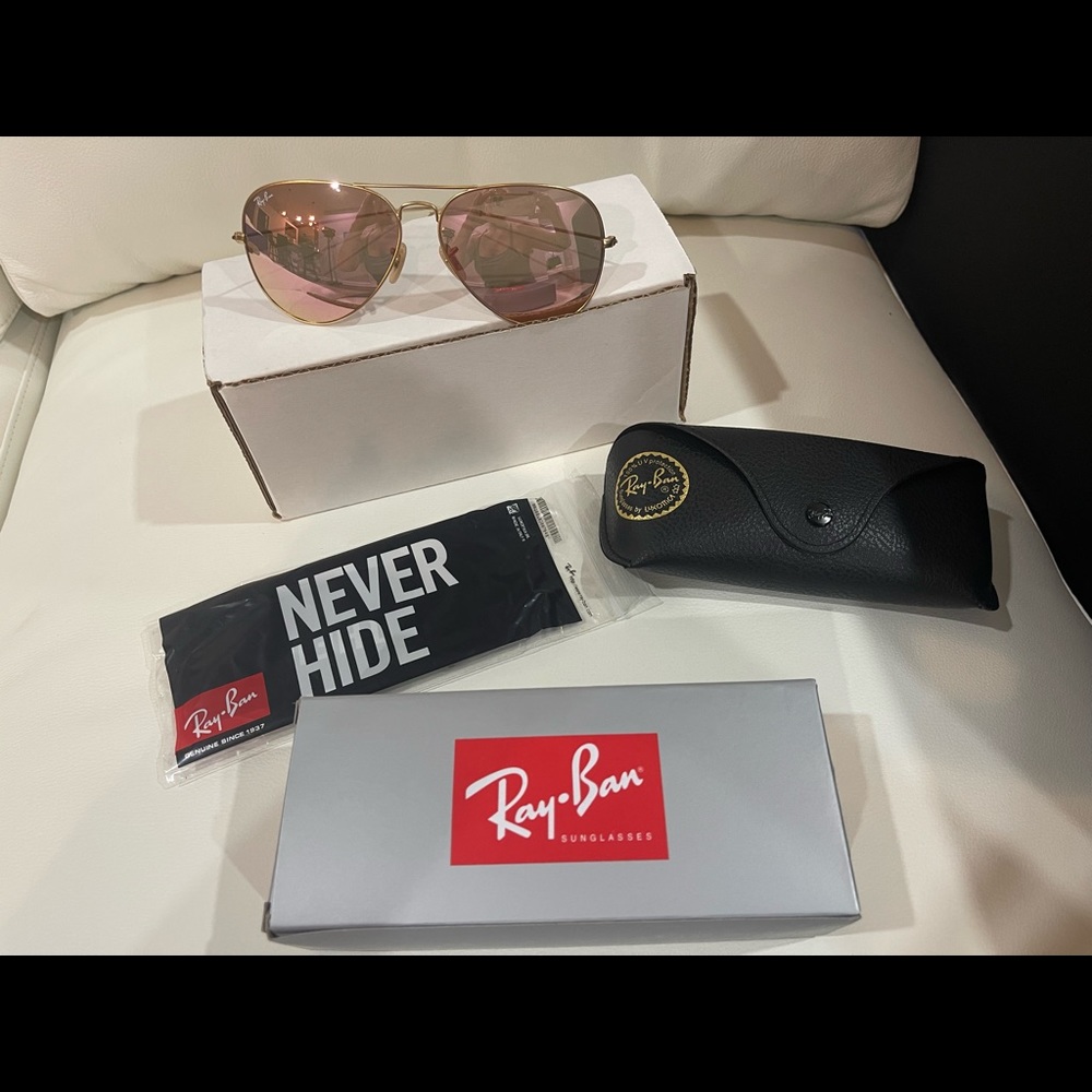 NEW Ray-Ban Aviator Sunglasses RB3026 62mm Gold Frame Pink Mirror Lenses NWT